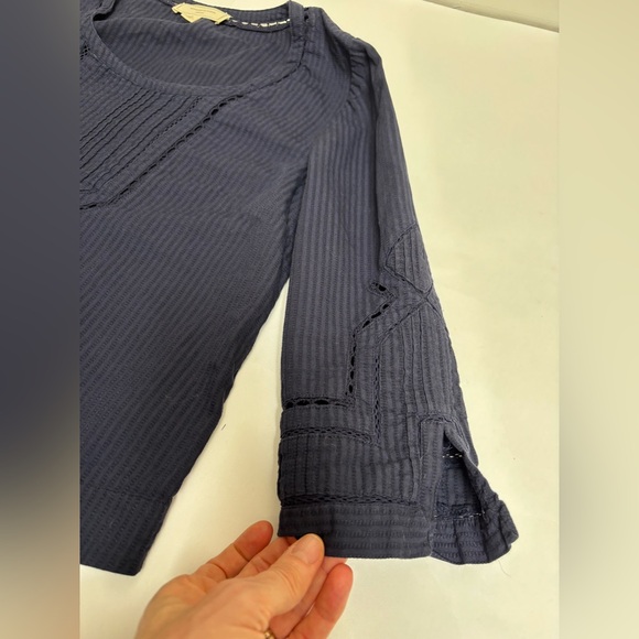 Anthropologie Moulinette Soeurs navy blue size 6 seersucker eyelet bohemian boxy - Picture 5 of 16
